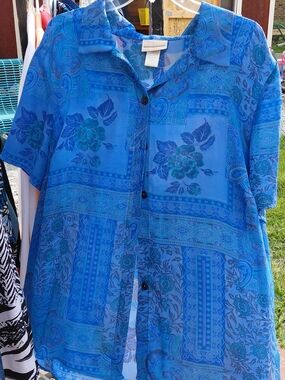 Expressions Blue Floral Short-Sleeve Button-Up Shirt